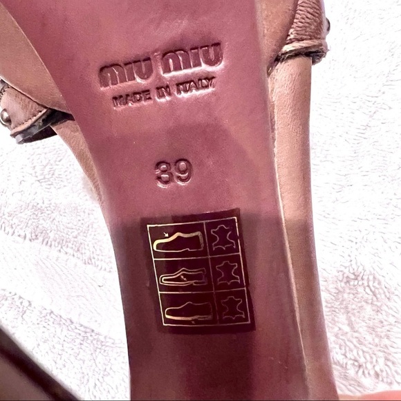MIU MIU Y2K Coquette Victorian Embellished Leather T-Strap Tan pumps womens 9 - Picture 12 of 12